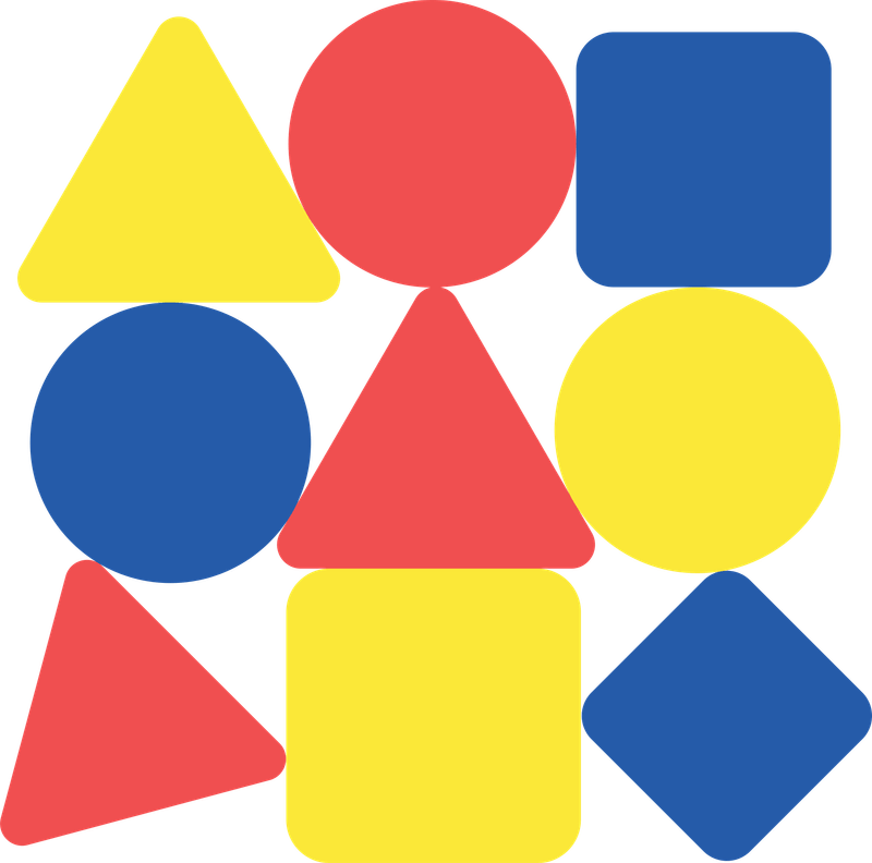 Forme geometriche colorate — triangoli, cerchi e quadrati nei colori ScuolaTech